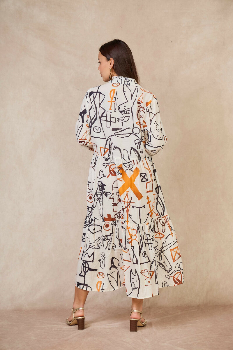 Mid-length bohemian cotton dress - White