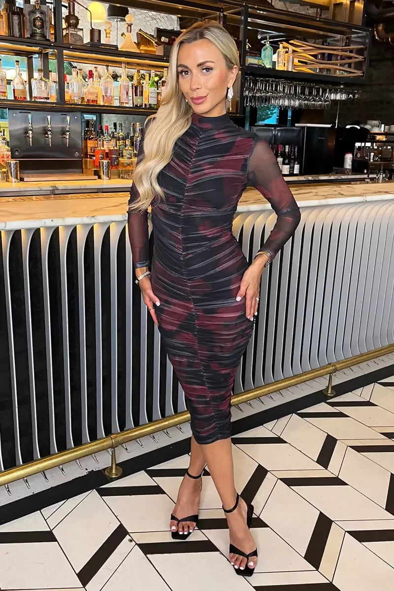 1752772465_Burgundy-And-Black-Smudge-Print-Long-Sleeve-Ruched-Bodycon-Mesh-Midi-Dress-1_800x