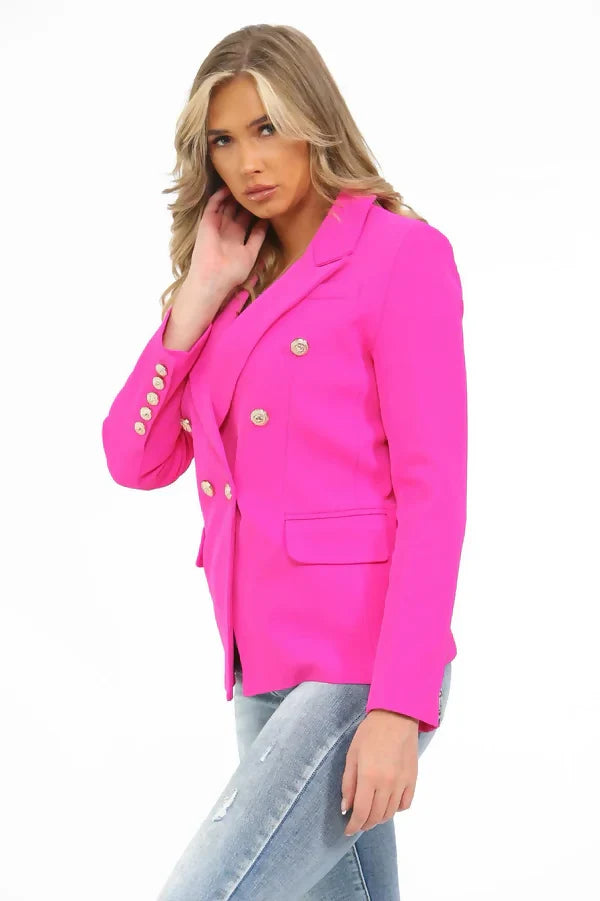 (4P. PACK) Fuchsia Pink Classic Tailored Blazer - jqwholesale.com