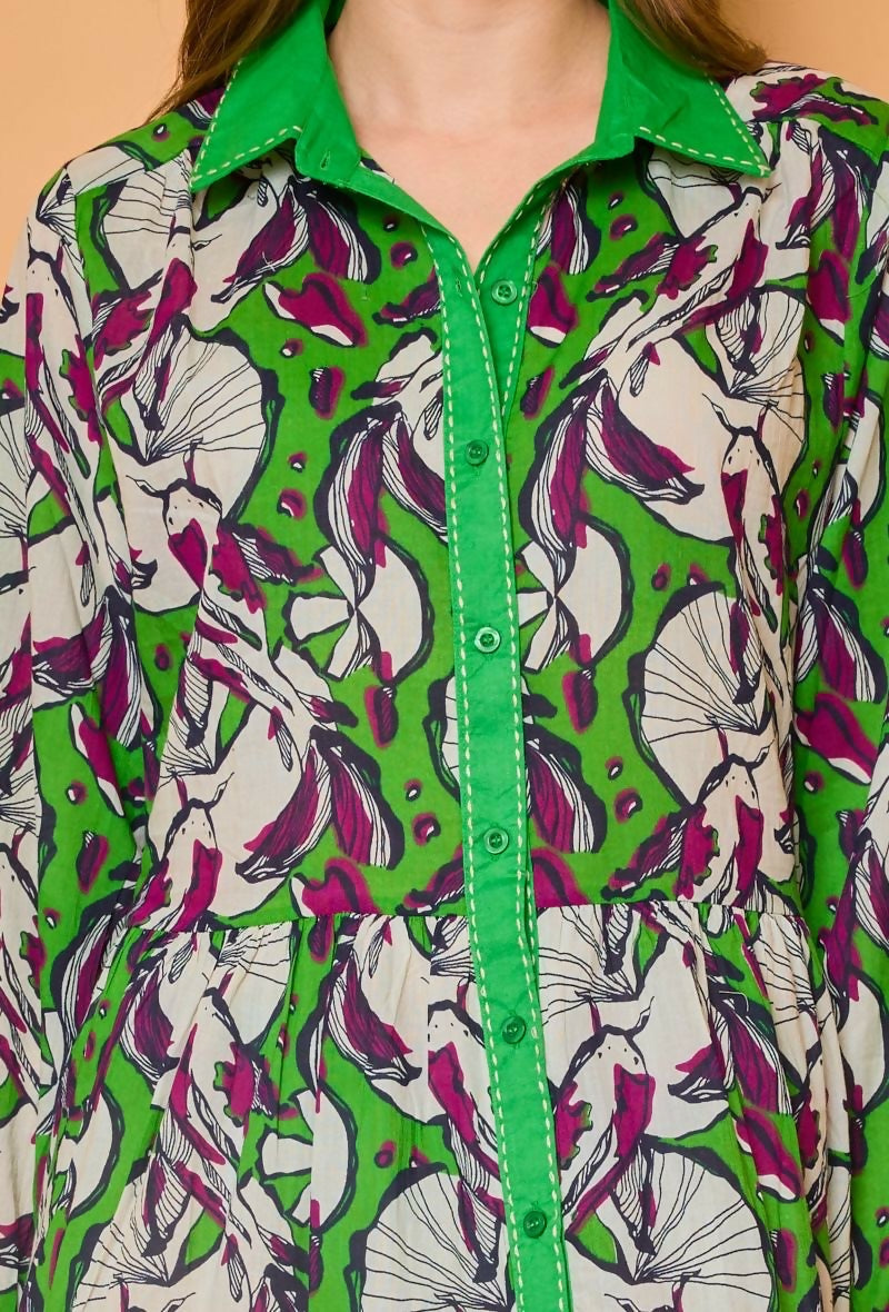 Cotton shirt dress - Green