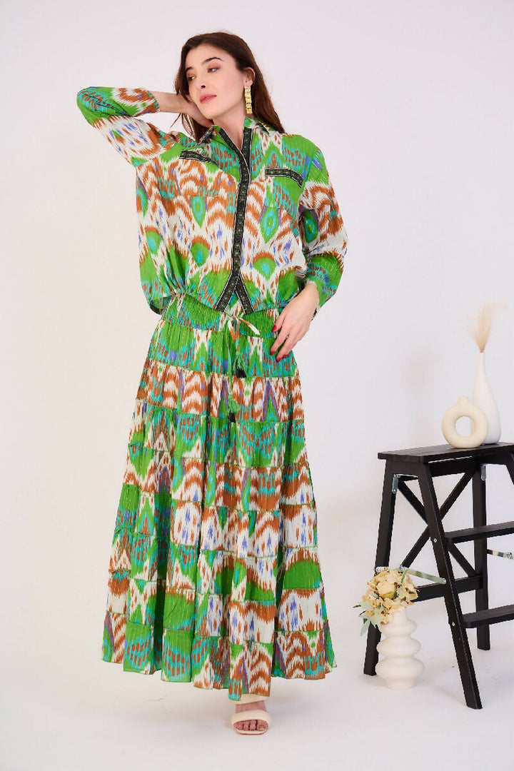 Long bohemian smock skirt - Green