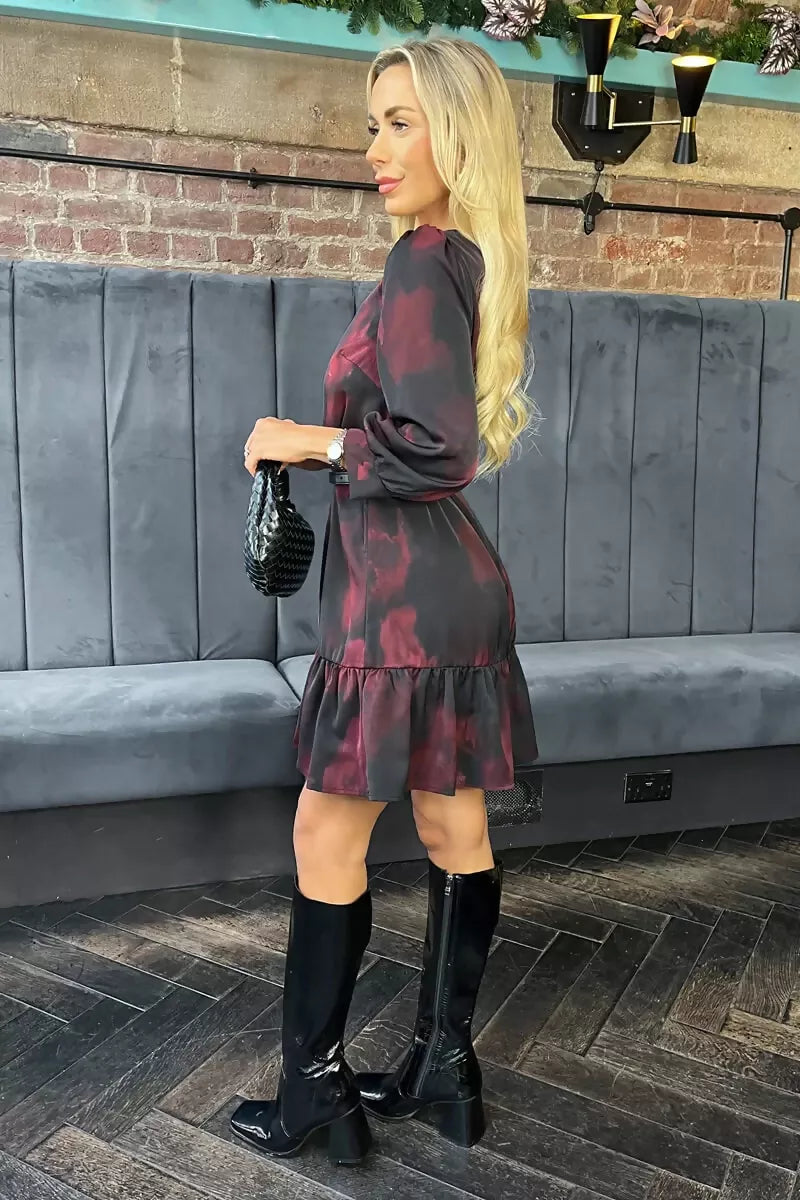 1752848545_Plum-And-Black-Smudge-Print-Frill-Hem-Belted-Mini-Dress-4_800x