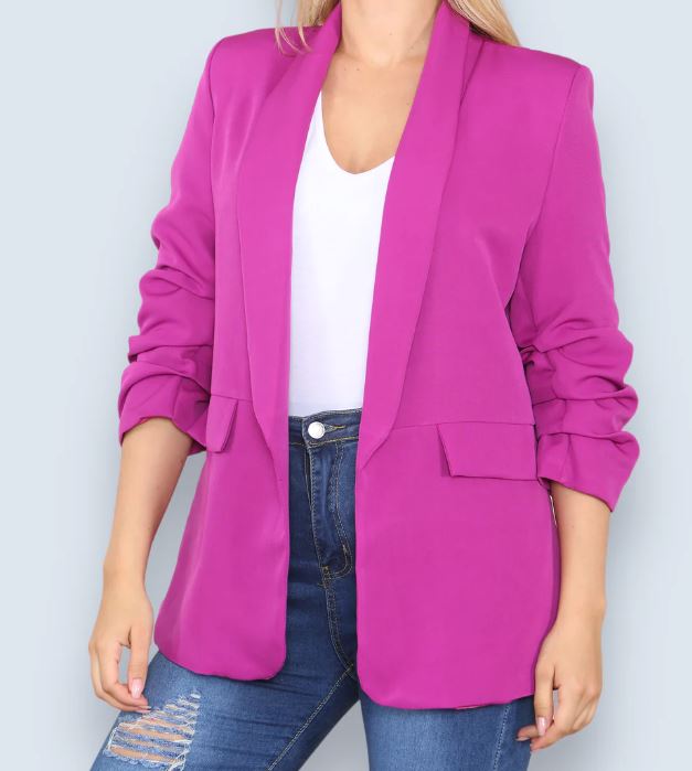 Oversized Rouched Sleeve Blazer - jqwholesale.com