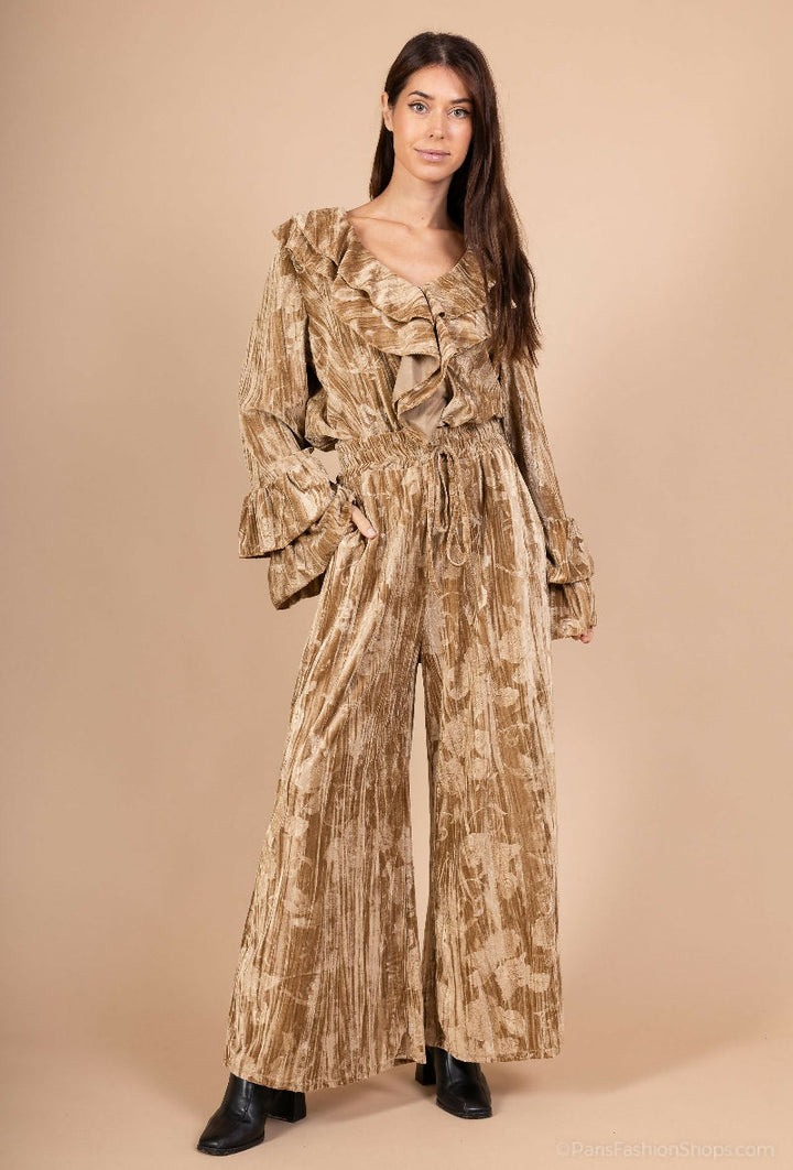 Embroidered Velvet Palazzo Trousers