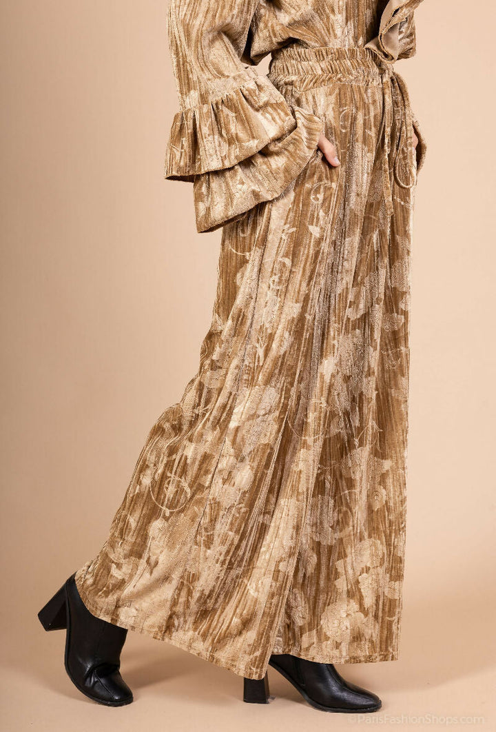 Embroidered Velvet Palazzo Trousers