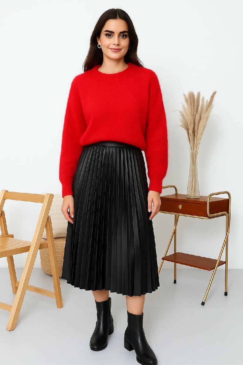 Crew neck sweater 52% baby alpaca - Red - jqwholesale.com