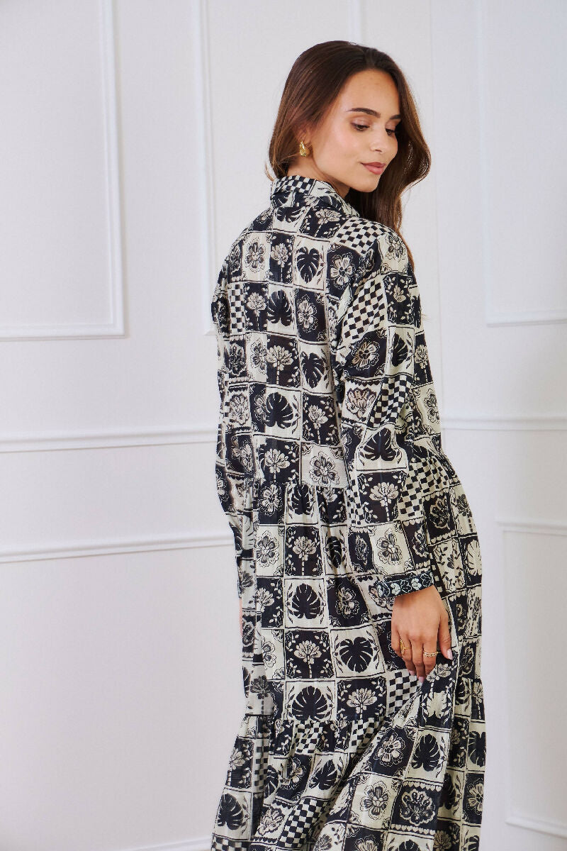 Mid-length cotton shirt dress - Black