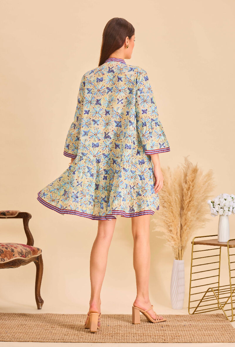 Short A-line dress in printed cotton- White