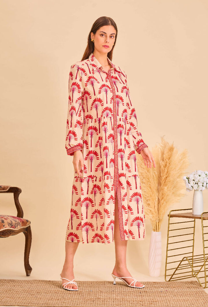 Mid-length bohemian cotton dress - Red