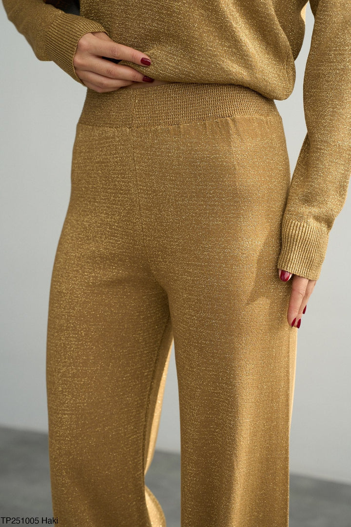 Soft Glitter Wide-Leg Trousers – Gold