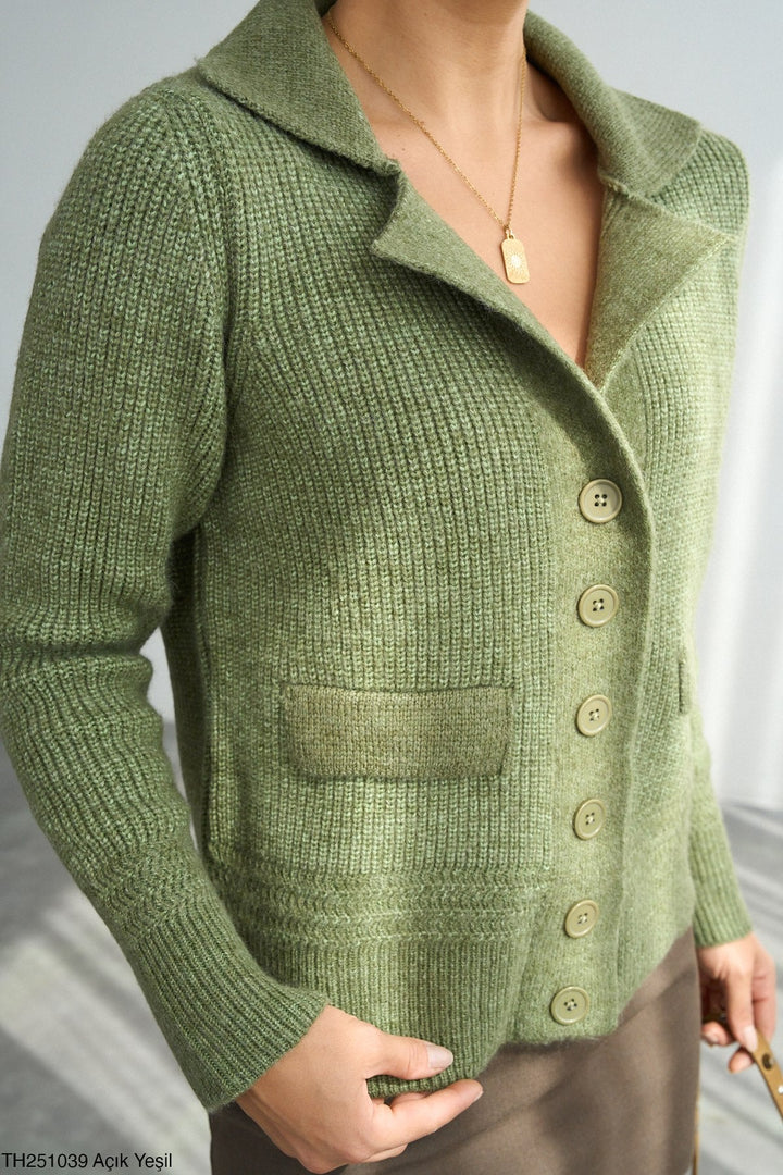 Light Green Collar Button Knit Cardigan