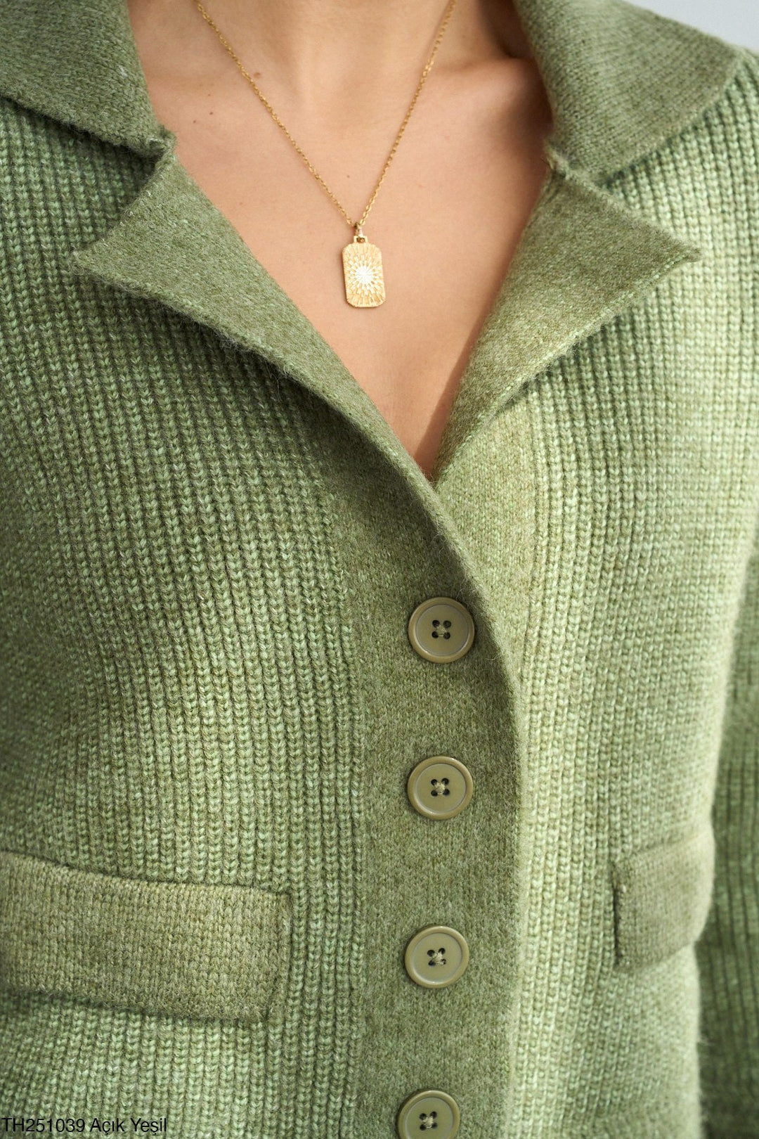 Light Green Collar Button Knit Cardigan
