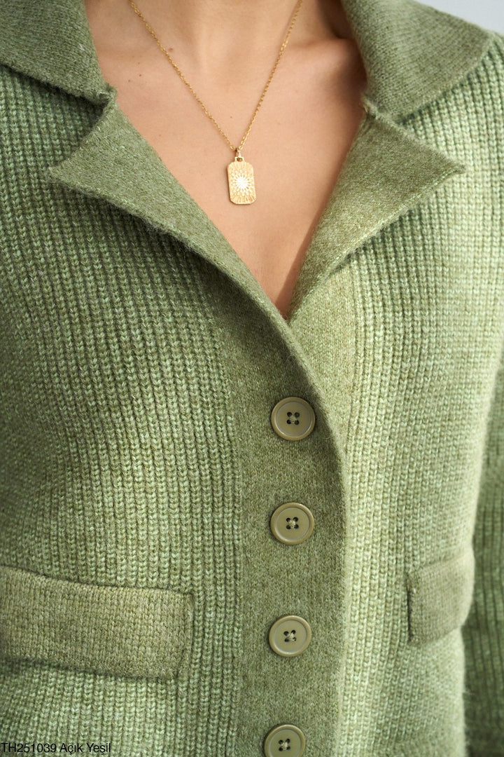 Light Green Collar Button Knit Cardigan