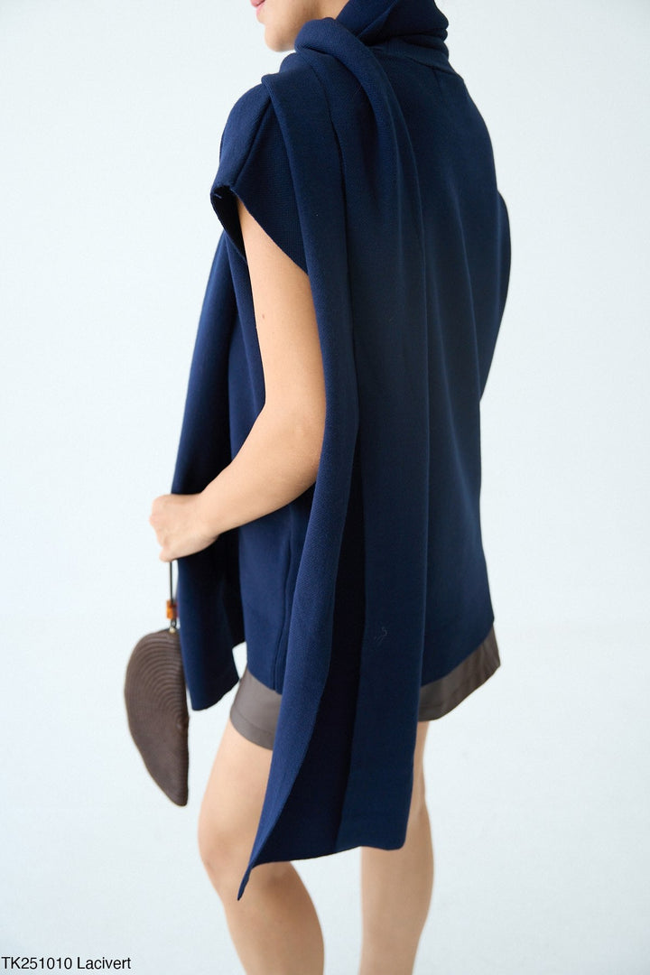 Sleeveless Knit Jumper with Matching Scarf in Navy - jqwholesale.com