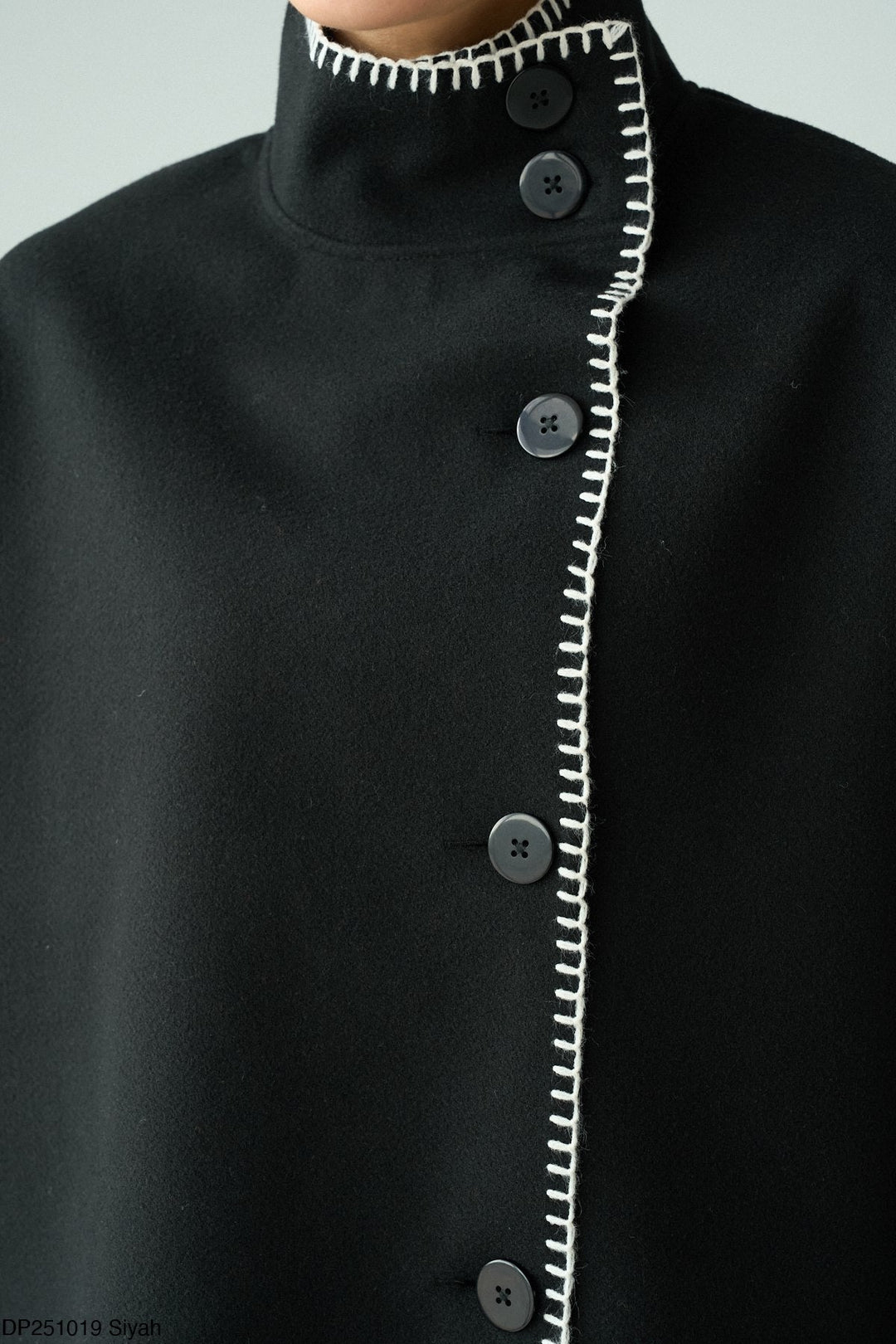 Contrast Stitch Cape Jacket in Black - jqwholesale.com
