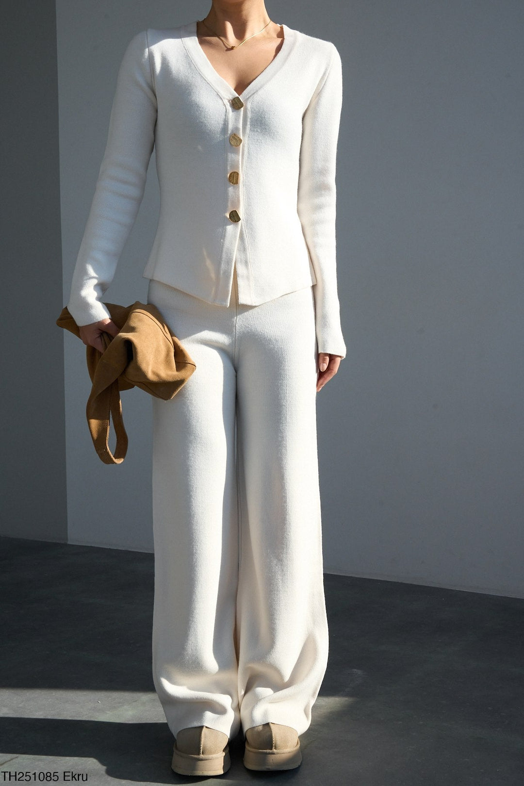 Gold Button Knit Cardigan - Ecru