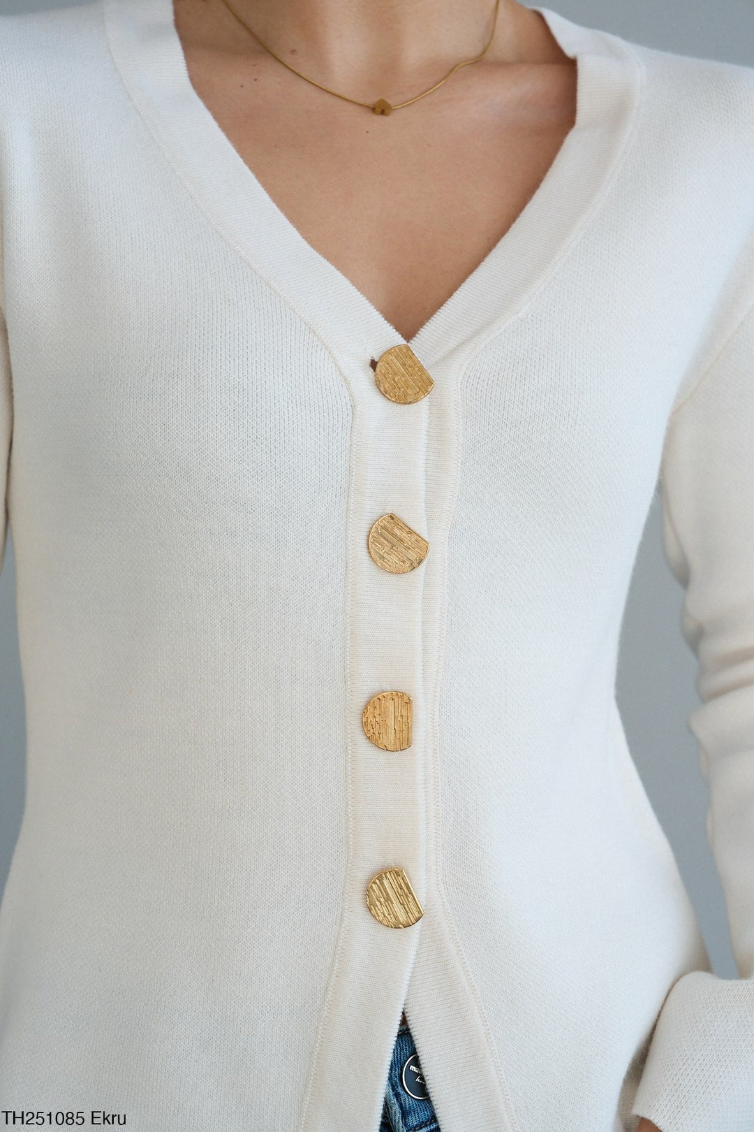 Gold Button Knit Cardigan - Ecru