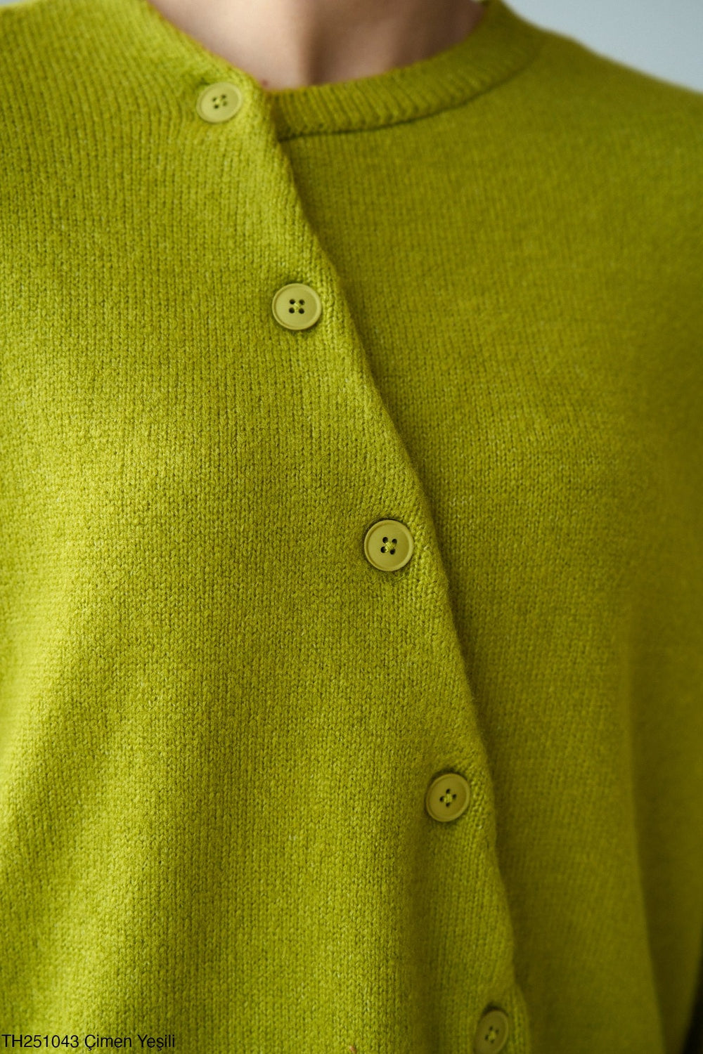 Asymmetric Button Knit Cardigan - Lime Green - jqwholesale.com
