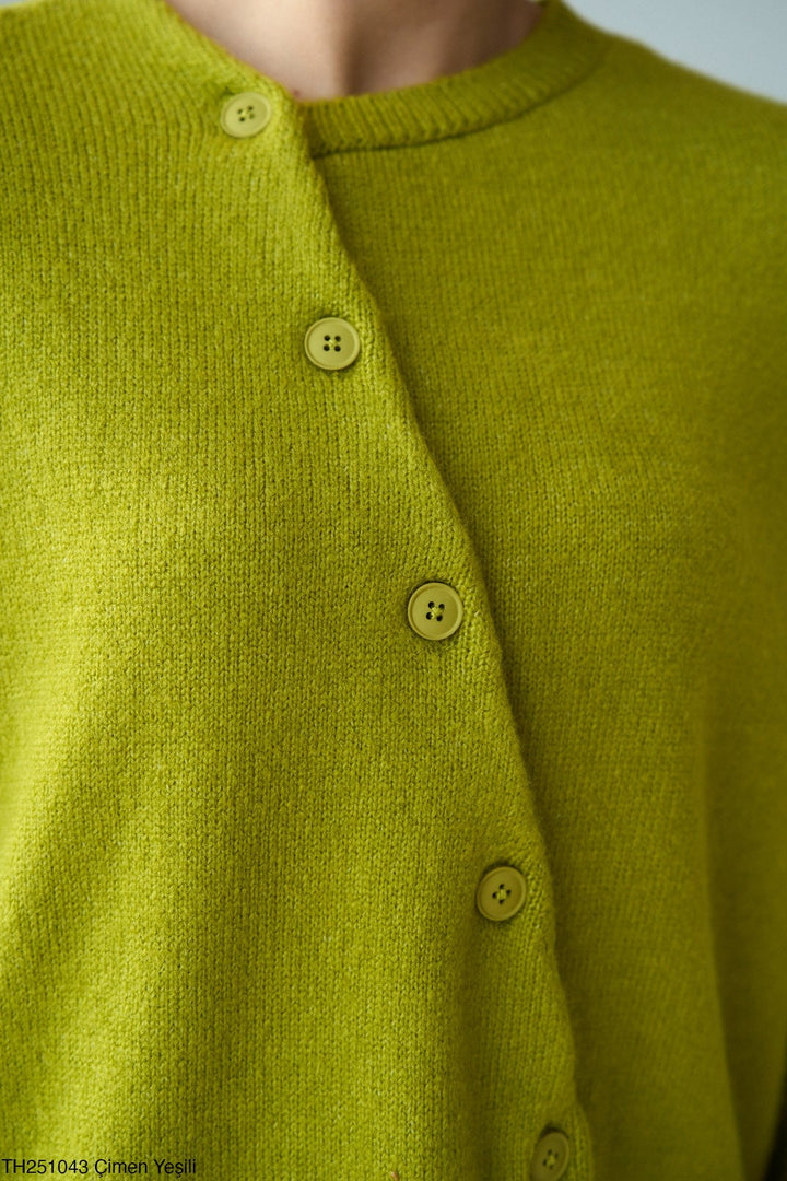 Asymmetric Button Knit Cardigan - Lime Green - jqwholesale.com