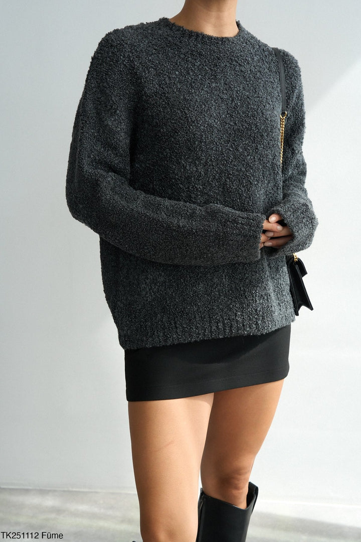 Bouclé Texture Knit Jumper - Charcoal Grey
