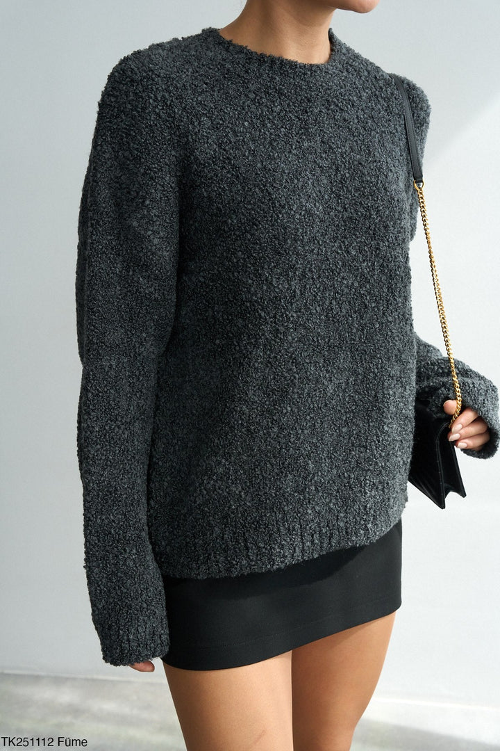 Bouclé Texture Knit Jumper - Charcoal Grey