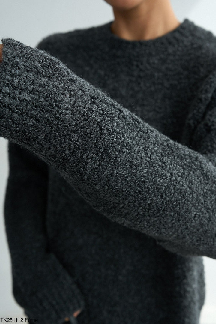 Bouclé Texture Knit Jumper - Charcoal Grey
