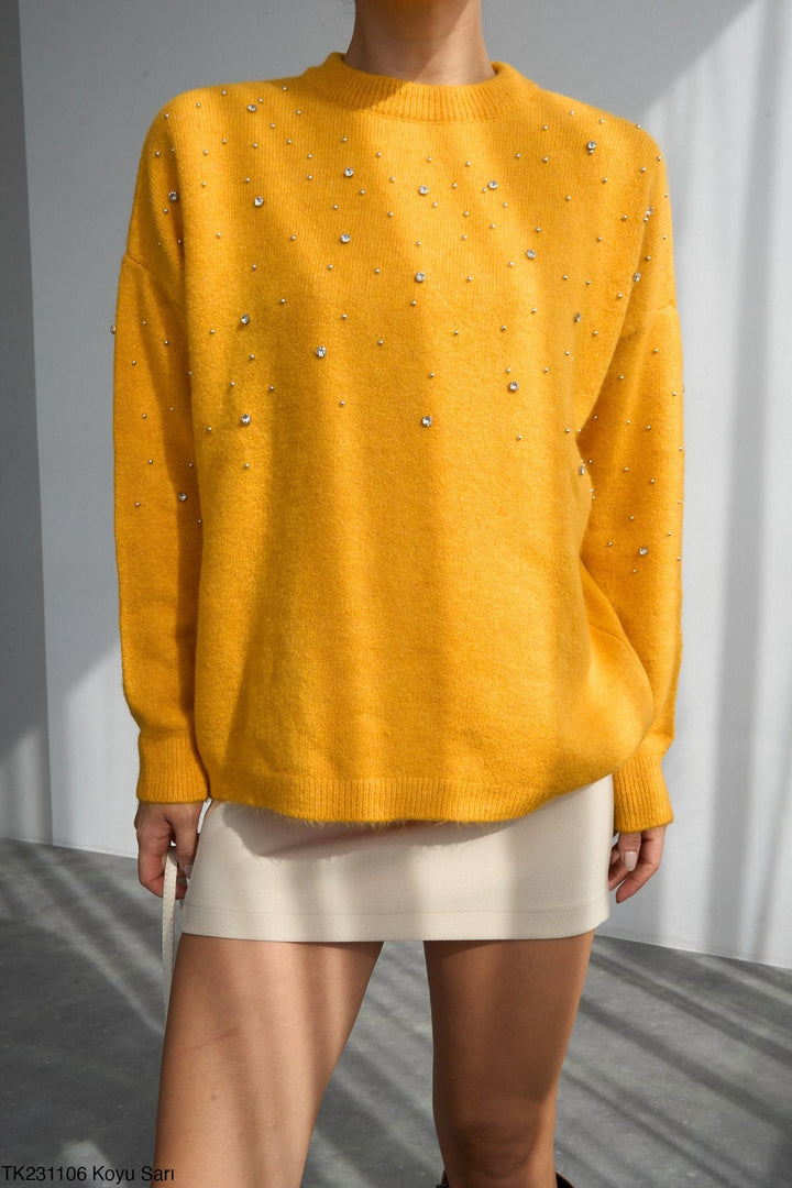 Embellished Soft Knit Jumper - Yellow