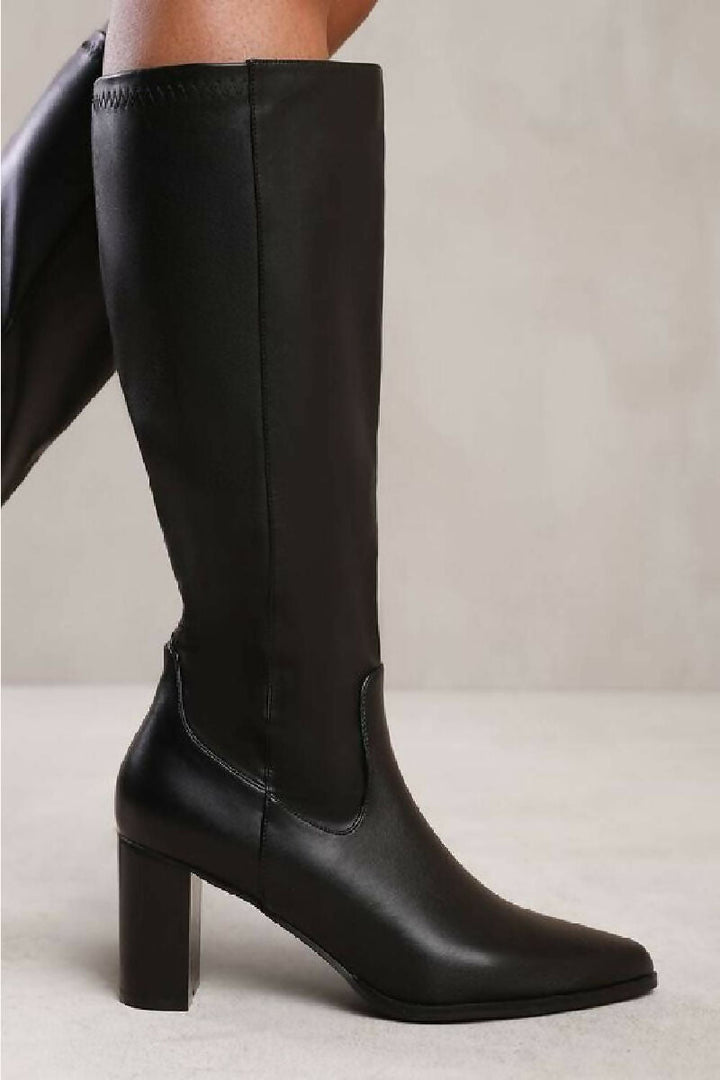 BLACK KNEE HIGH HEELED BOOT (PACK OF 12 PAIRS UK3-UK8) - jqwholesale.com