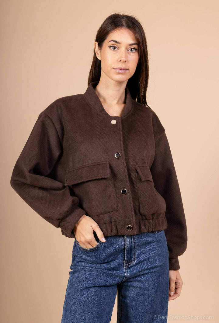 Short Suede-Look Jacket with Gold Buttons