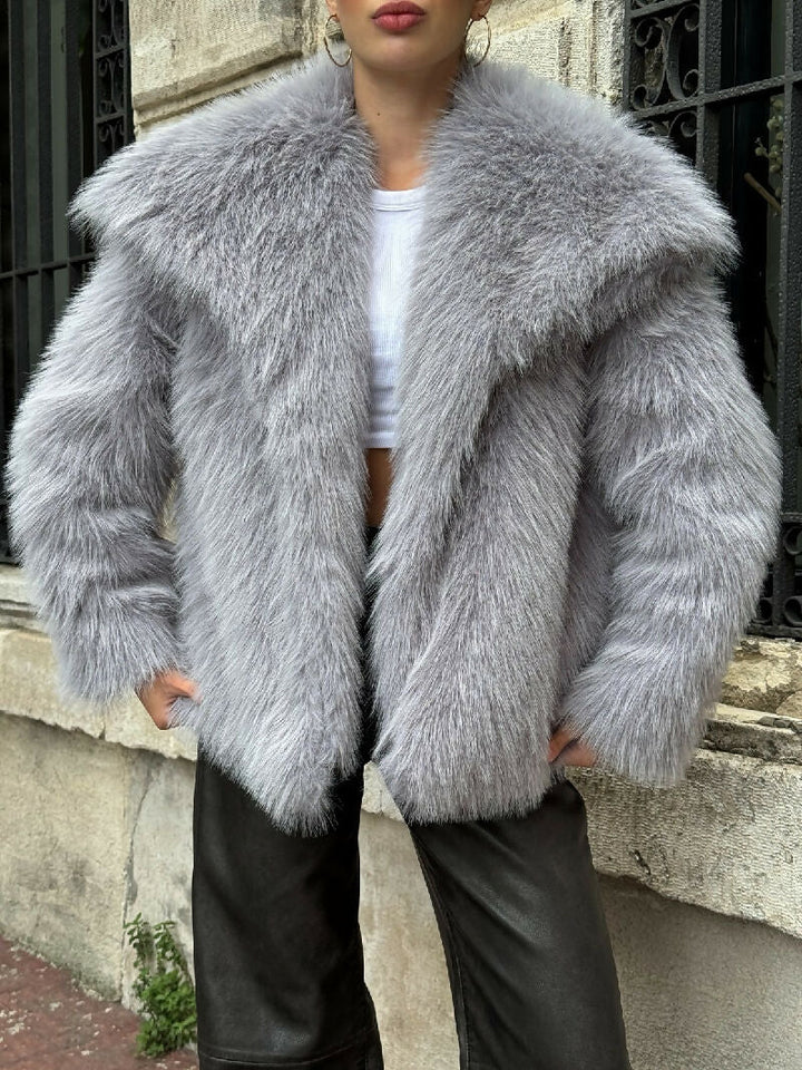 Luxe Plush Fur Jacket in Grey