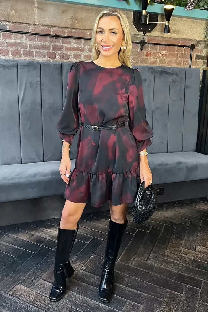 1752848529_Plum-And-Black-Smudge-Print-Frill-Hem-Belted-Mini-Dress-3_800x