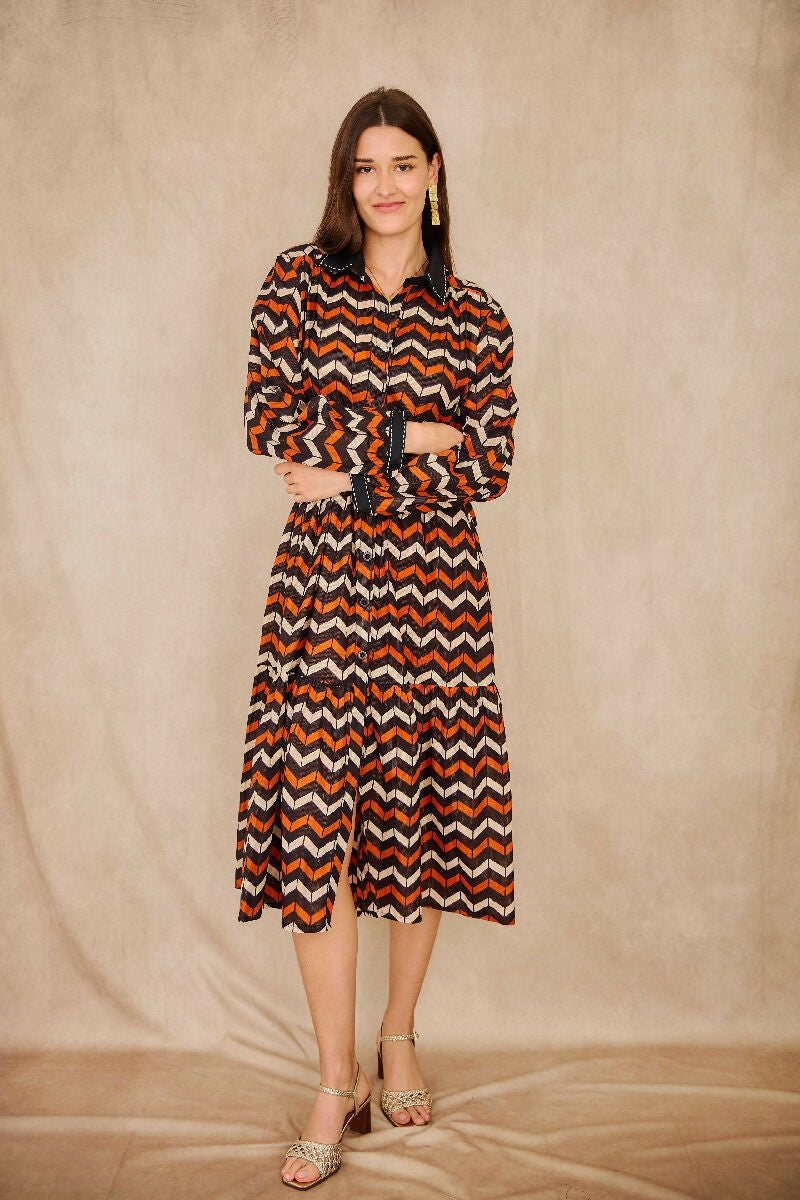 Mid-length cotton dress - black