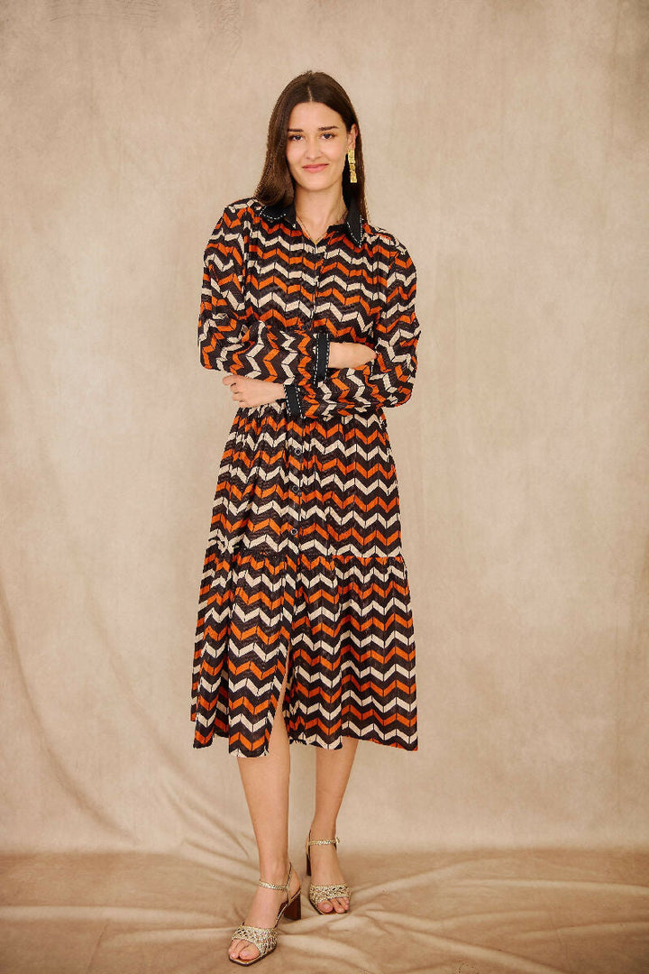 Mid-length cotton dress - black