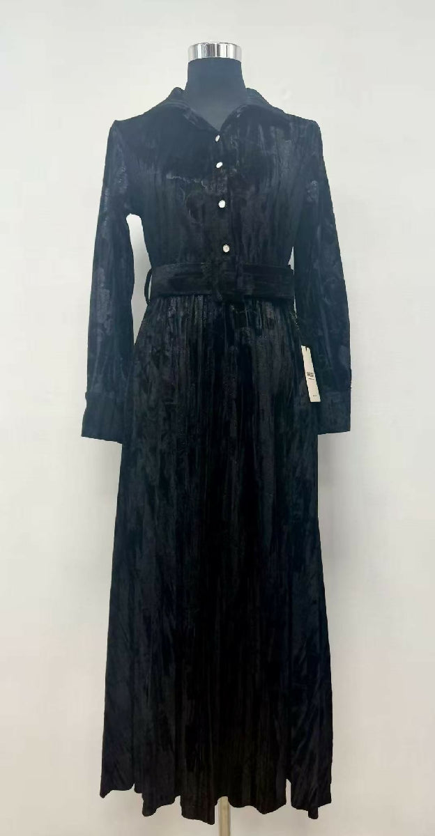 Embroidered Velvet Long Dress