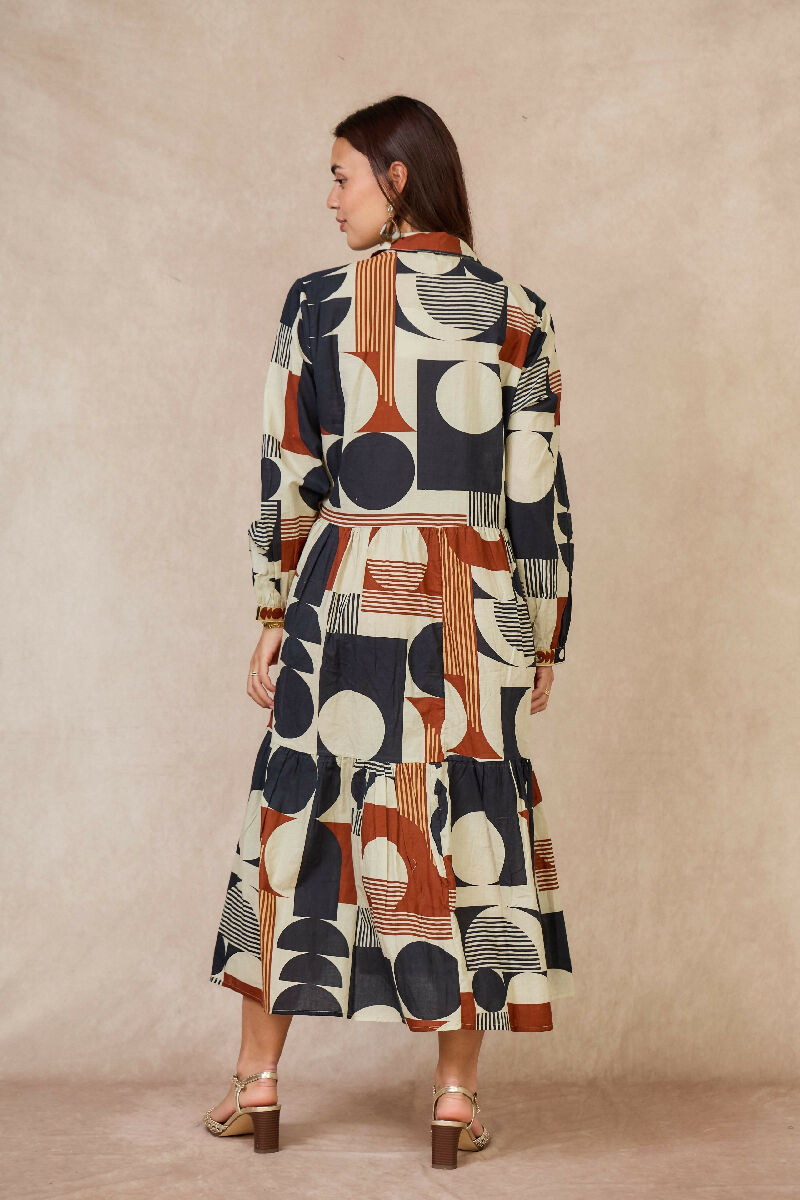 Mid-length bohemian cotton dress - Navy