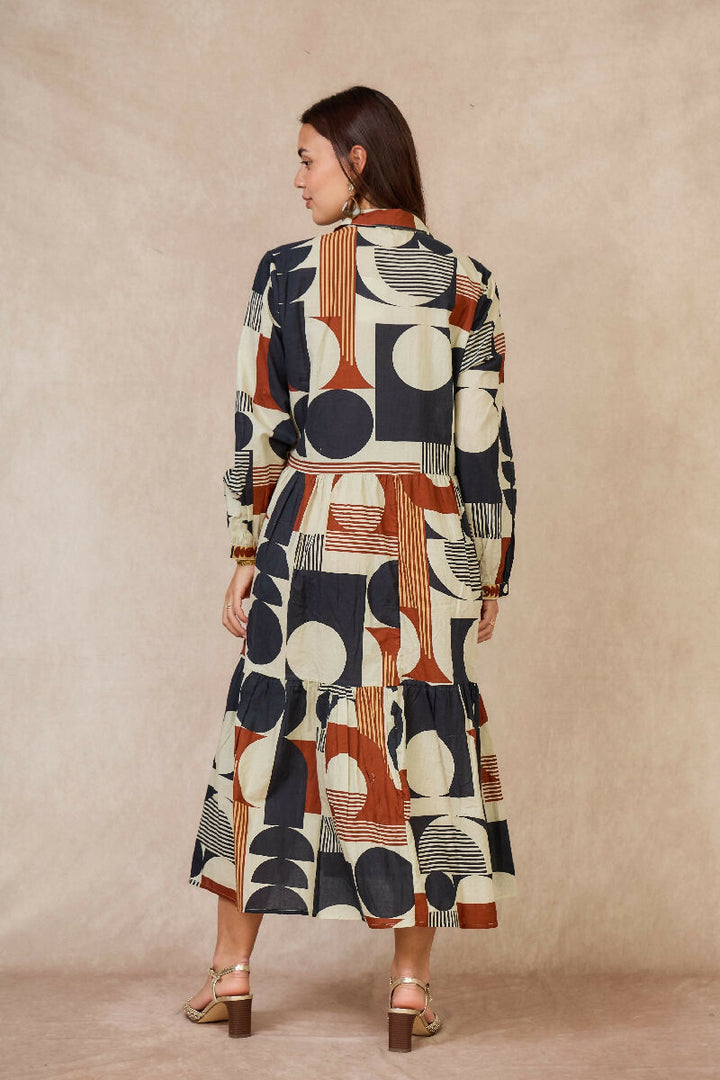 Mid-length bohemian cotton dress - Navy