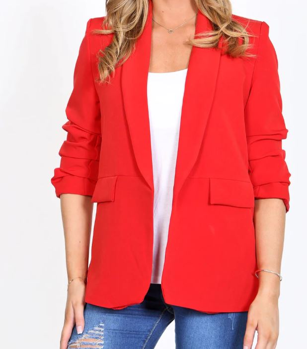 Oversized Rouched Sleeve Blazer - jqwholesale.com