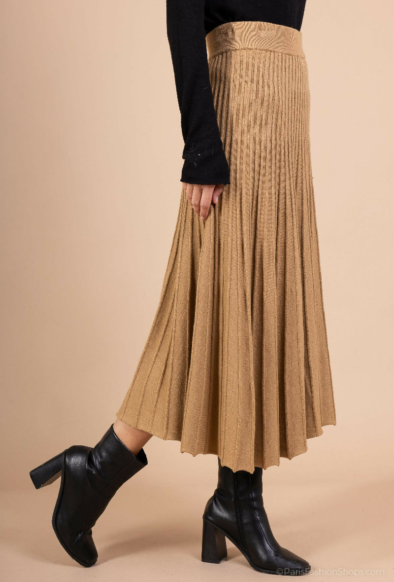 Knit Pleated Midi Skirt