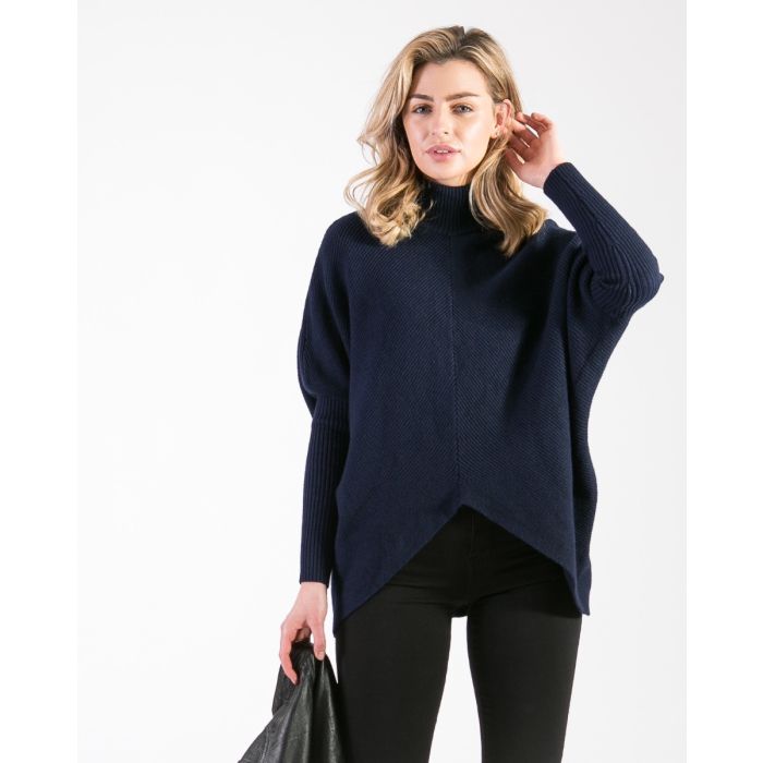 High Low Turtle Neck Ribbed Knit Jumper - jqwholesale.com