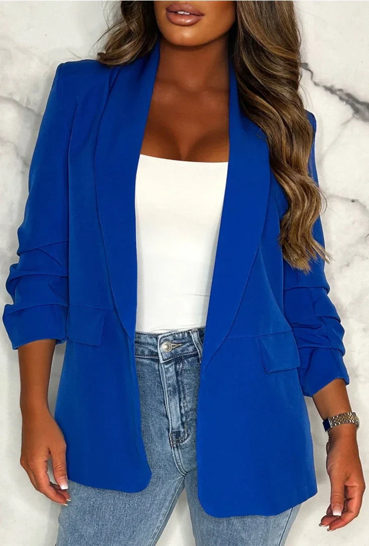 Oversized Rouched Sleeve Blazer - jqwholesale.com