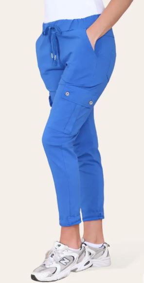 Plain Cargo Stud Pocket Bi-Stretch Magic Trousers - jqwholesale.com