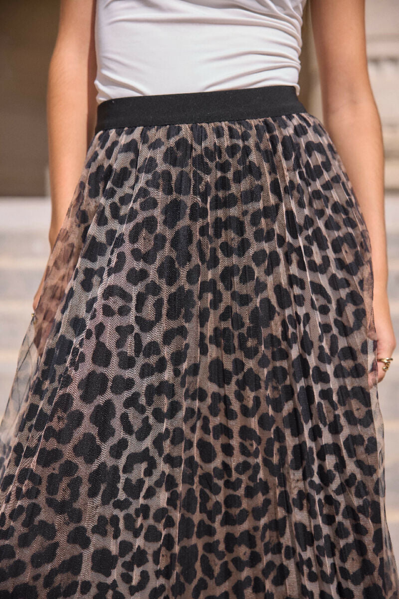 Reversible leopard print midi skirt - Black