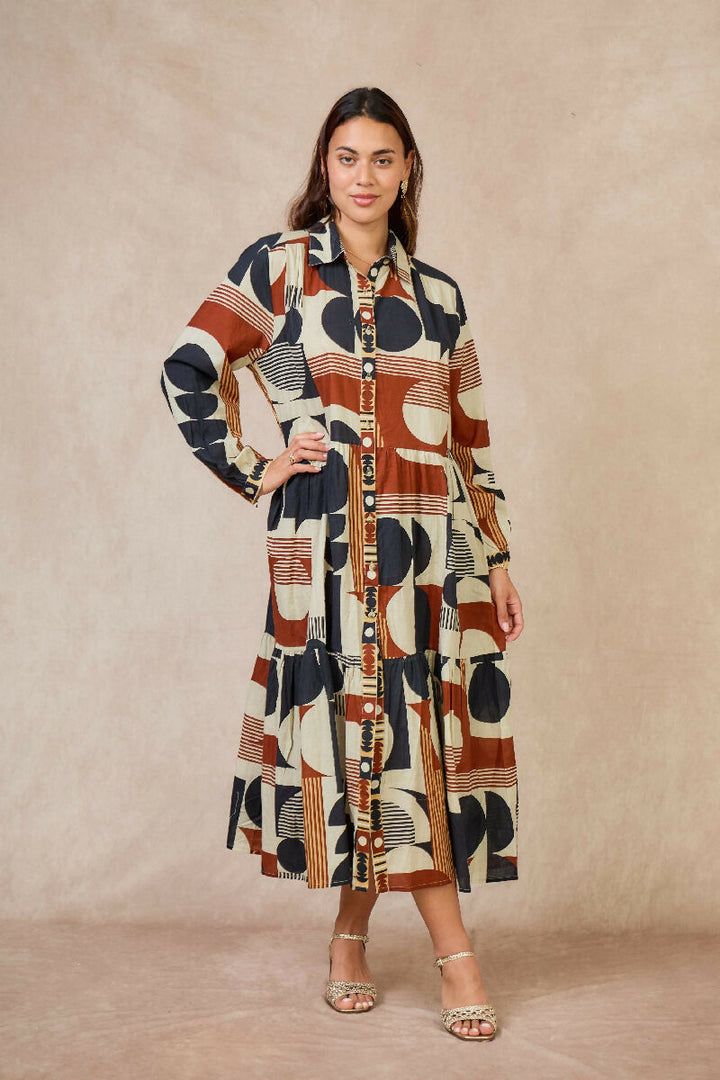 Mid-length bohemian cotton dress - Navy