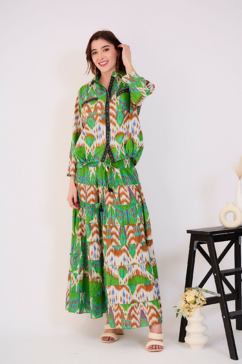 Long bohemian smock skirt - Green