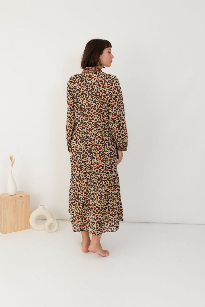 Cotton shirt dress with leopard print