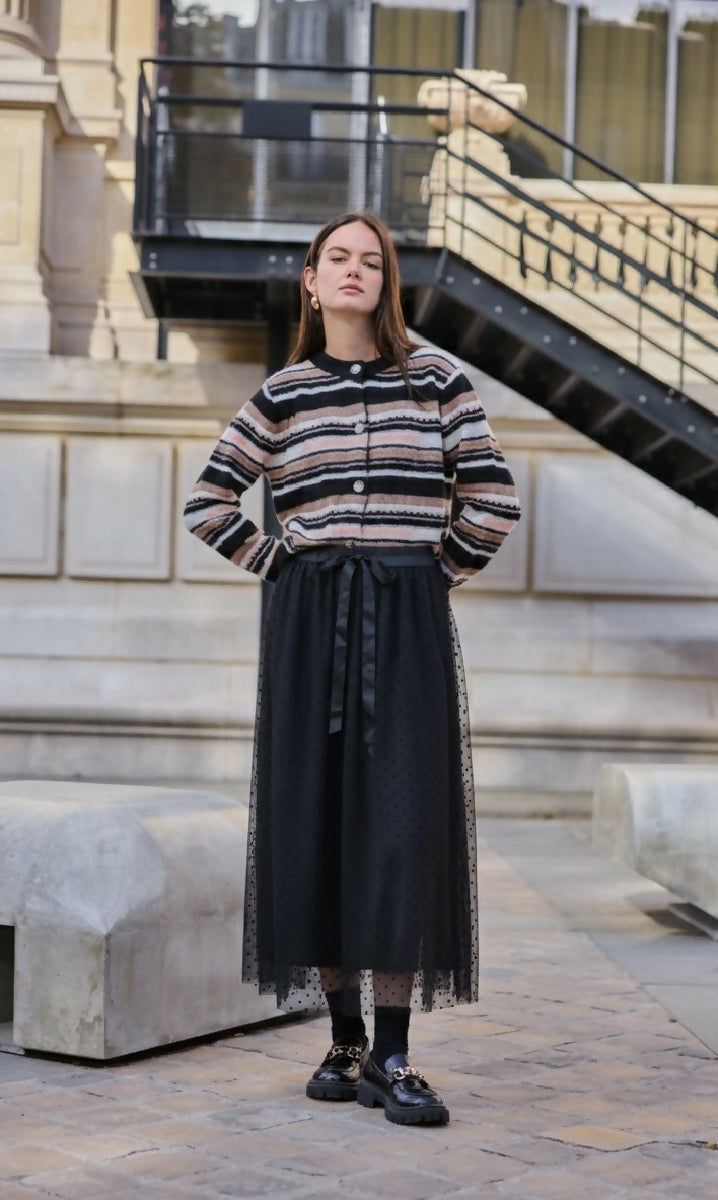 Long polka dot tulle skirt - Black - jqwholesale.com