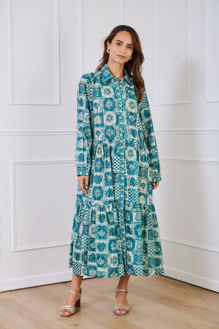 Mid-length cotton shirt dress - Green
