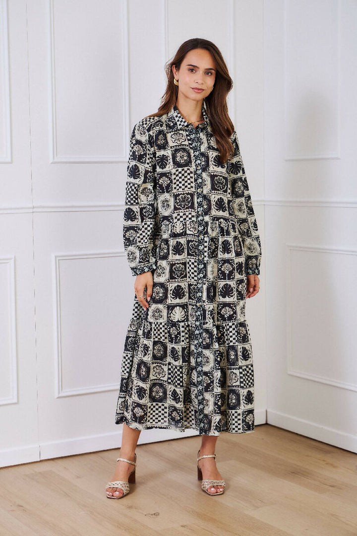 Mid-length cotton shirt dress - Black