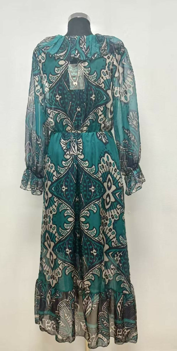 Bohemian Long Dress with Ethnic Print