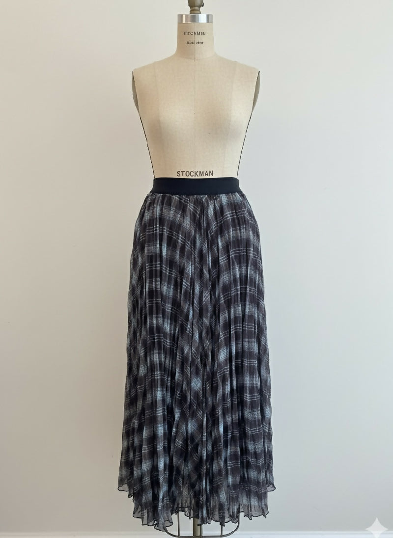 Long plaid tulle skirt- Green